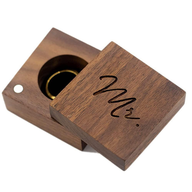 MUUJEE Mr Wood Ring Box - Wooden Ring Holder Engagement Proposal Wedding Anniversary Christmas Gift for Husband