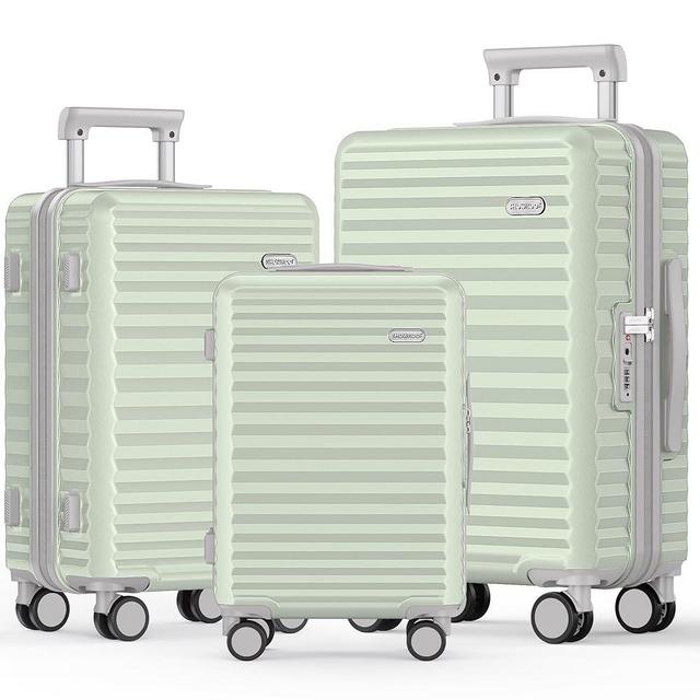 SHOWKOO Luggage Sets 3 Piece Hardside Expandable Suitcase with Double Spinner Wheels Tsa Lock Cyan (20in/24in/28in)