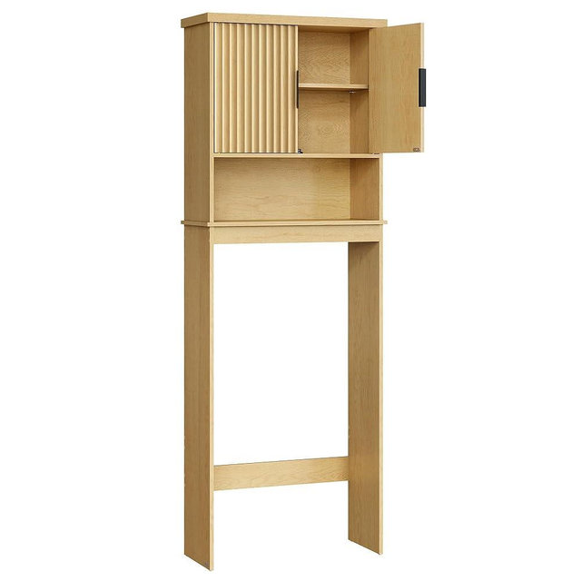 VASAGLE MAXE Collection - Over The Toilet Storage Cabinet, 23.6-Inch Wide Mid Century Modern Bathroom Organizer with Fluted Doors, Adjustable Shelf, Space-Saving, Oak Beige UBTS028YC01S