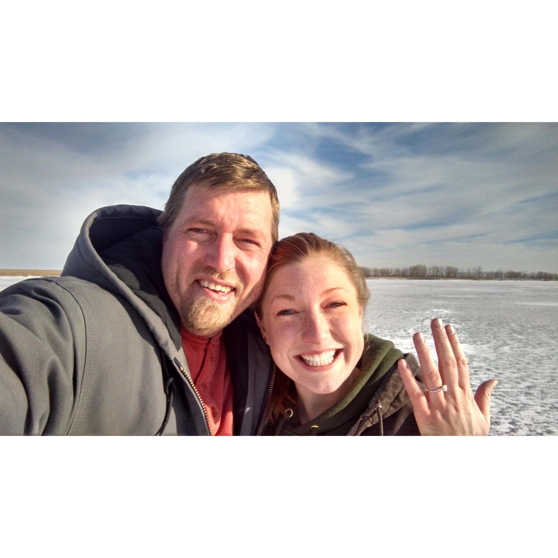 Dec. 2018- Eric’s proposal on frozen Lake Audubon! I thought we were just out to do some winter birding. Smiling through the happy tears!