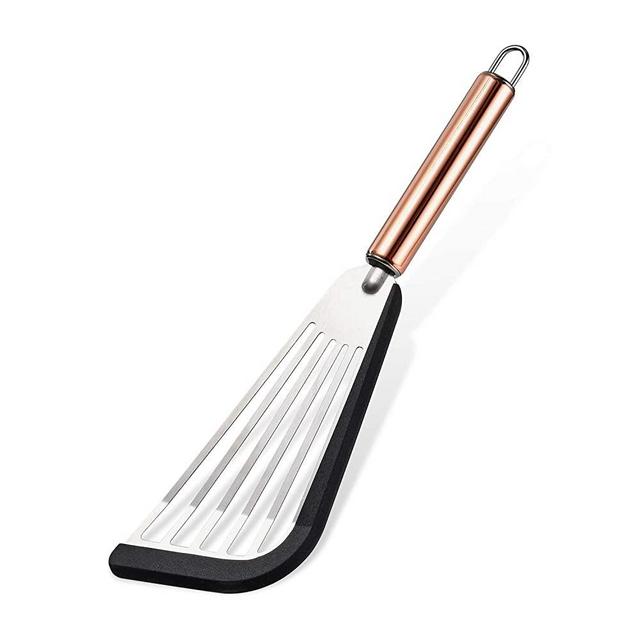 Stainless Spatula, FENGCHEN Flexible Fish Turner with Soft Silicone Edge, Slotted Spatula for Scrapping, Flipping, Frying, Turning Foods