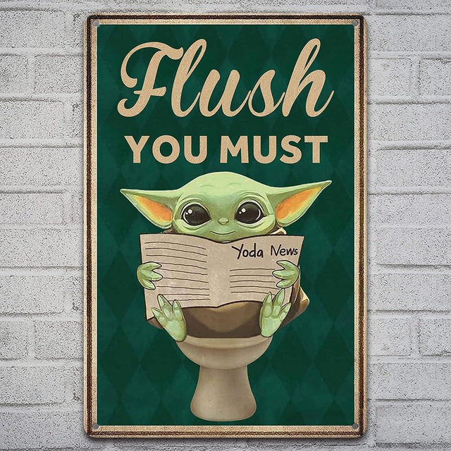 Metal Signs Baby Yoda Flush You Must Bathroom Signs Decor Funny Signs vintage Bathroom Sign Bathroom Wall Decor (8×12 inch)