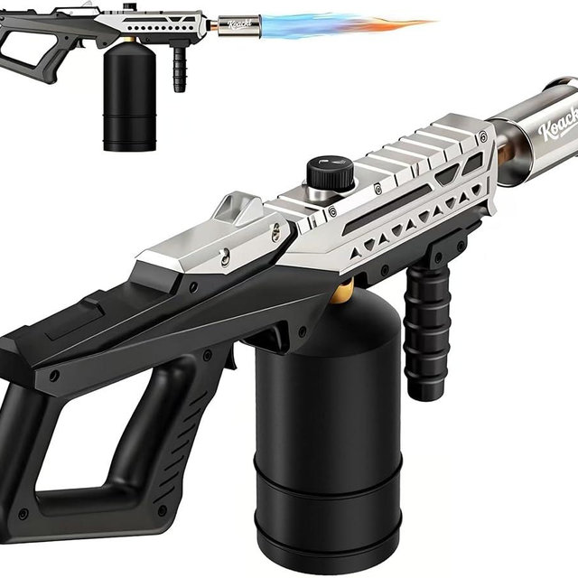 Powerful Propane Torch Gun, Kitchen Torch with Adjustable Flame, Flamethrower Blow Torch Gun Gas Welding Kits for BBQ, Searing Steak, Camping & Charcoal Torch Lighter(Tank Not Included)