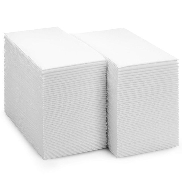 BloominGoods Disposable Bathroom Napkins | Linen-Feel Guest Towels | Cloth-Like Hand Tissue Paper, White, 12" x 17" (Pack of 100, Made In USA)