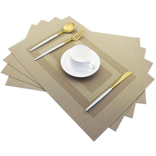 PIGCHCY Placemats,Heat Insulation Non Slip Plastic Placemats,Washable Easy to Clean Woven Vinyl Kitchen Stain Resistant Placemats for Dining Table Set of 4 (Beige)