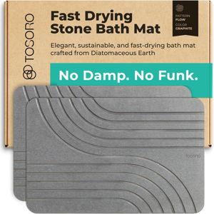 Stone Bath Mat Diatomaceous Earth Shower Mat Non-Slip Super Absorbent Diatomite Stone Bath Mats for Bathroom Floor Quick Drying Natural Easy to Clean (23.5 x 15) - Flow Graphite, 2pcs