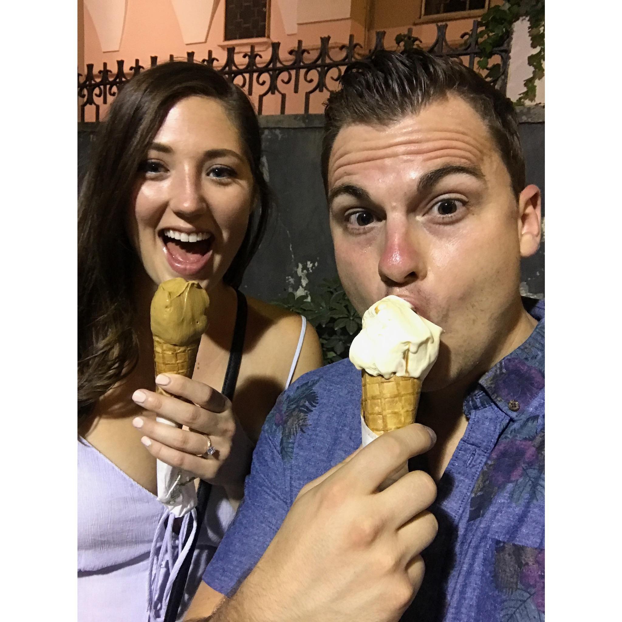 Sorrento, Italy.  Celebrating our engagement with some gelato.