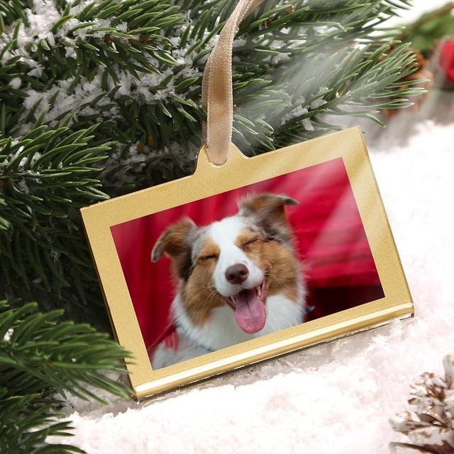 UNIQOOO 8 Set Christmas Acrylic Rectangle Photo Ornaments for Display Picture, 3"x 2" Acrylic Hanging Photo Frame, Double-Sided Picture Frames for Home, Party, Tree Decorations(Gold)