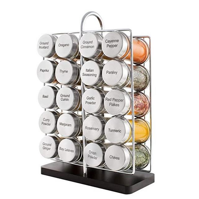 Orii 20 Jar Spice Rack Stainless Steel Filled with Spices - Standing Rack Shelf Holder & Countertop Spice Rack Tower Organizer for Kitchen Spices with Free Spice Refills for 5Years