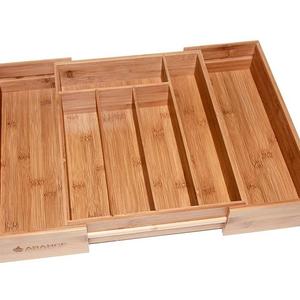 Large 3 inch Deep Expandable Bamboo Wood Cutlery Tray Drawer Utensil Organizer for silverware and cooking utensils with 7 sections - 2 Adjustable parts to fit comfortable in kitchen drawers by Arange