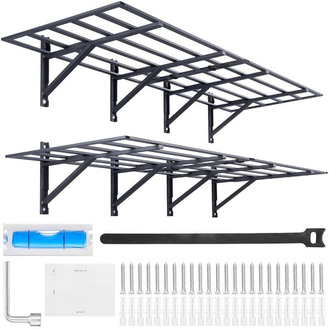 VEVOR Garage Shelving Wall Mounted, 2 x 6 ft Heavy Duty Shelves, 1600 lbs Load Capacity Storage Rack Floating Pack, Suitable for Shop, Shed, Storage, Black (HL2472)