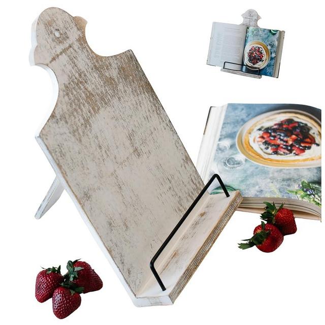 Cookbook Stand w/Metal Rail-Wooden Adjustable Whitewashed Recipe Book Holder-Recipe Book Stand-Cook Book Stand for Kitchen Counter-Cook Book Holder for Kitchen Counter-Cook Book Stand-Cookbook Holder