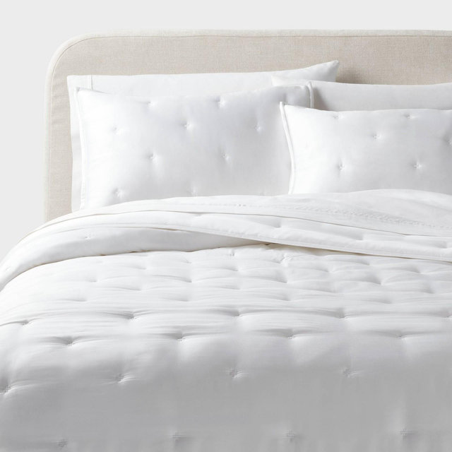 Full/Queen TENCEL™ Comforter and Sham Set White - Threshold™: OEKO-TEX Certified, 320 Thread Count, Cooling Fabric