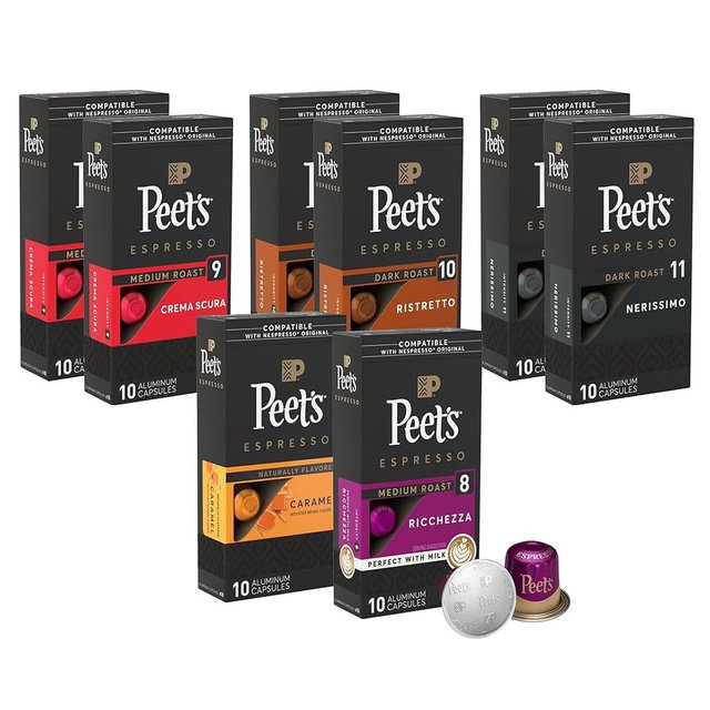 Peet's Coffee, Dark Roast Espresso Capsules, 80 Count Variety Pack (8 Boxes of 10 Espresso Pods)