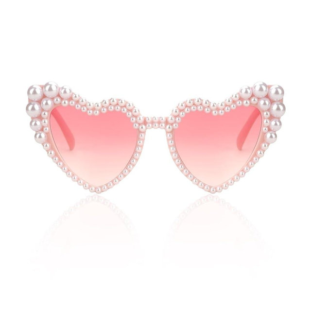Hanj Love Heart Pearl Sunglasses for Women Rhinestone Glasses Bachelorette Party Bride Sunglasses