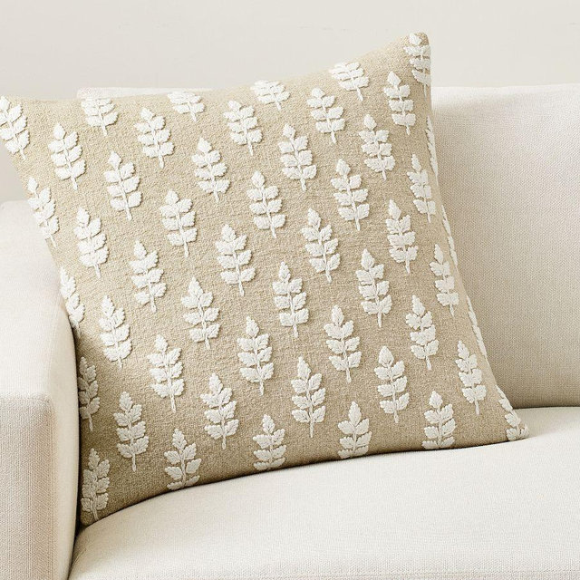Kinney Embroidered Pillow Cover, Flax/Ivory, 22"
