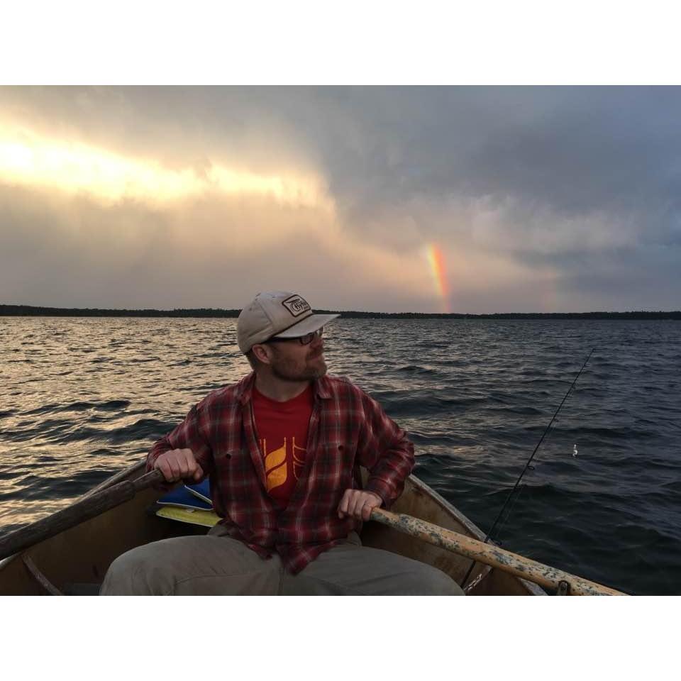 Cam fishing in Grandpa Keller's boat at Lake Hubert, June 2017.