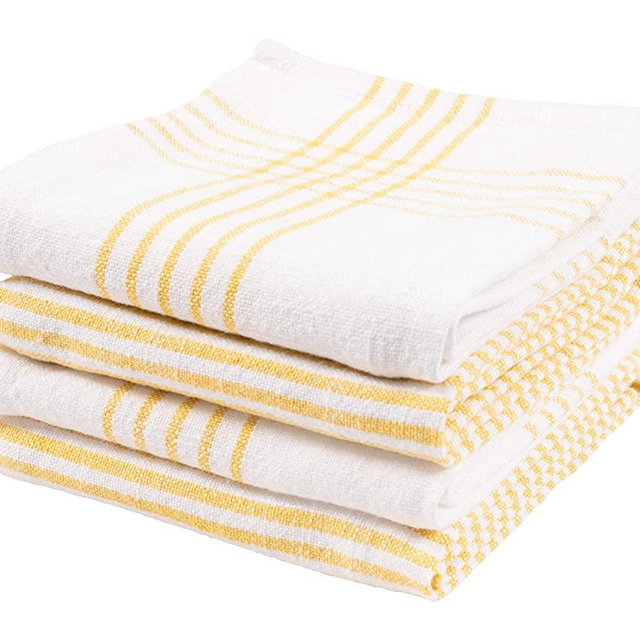 KAF Home Set of 4 Monaco Relaxed Casual Slubbed Kitchen Towel | 100% Cotton Dish Towel, 18 x 28 Inches | Soft and Absorbent Farmhouse Kitchen Towel | Set of 4 (Yellow)
