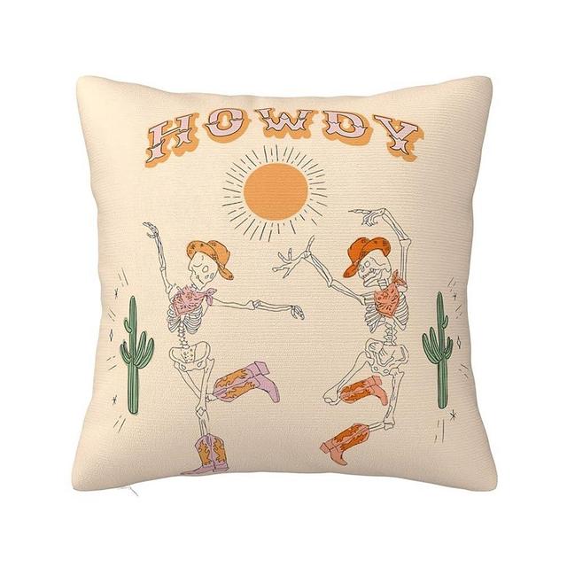 HONYADE Howdy Western Throw Pillows Covers Sun Retro Halloween Skeleton Pillows Cowboy Pillows Funny Preppy Pillows Cases Room Wall Collage art Home Classroom Decor Birthday Party Decorations(18"X18")