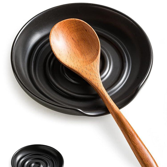 Cormomu Spoon Rest, Large Spoon Holder for Kitchen Counter, Cooking Spoon Rest for Stove Top, Perfect for Framhouse Decor, Housewarming Gift Set, Black