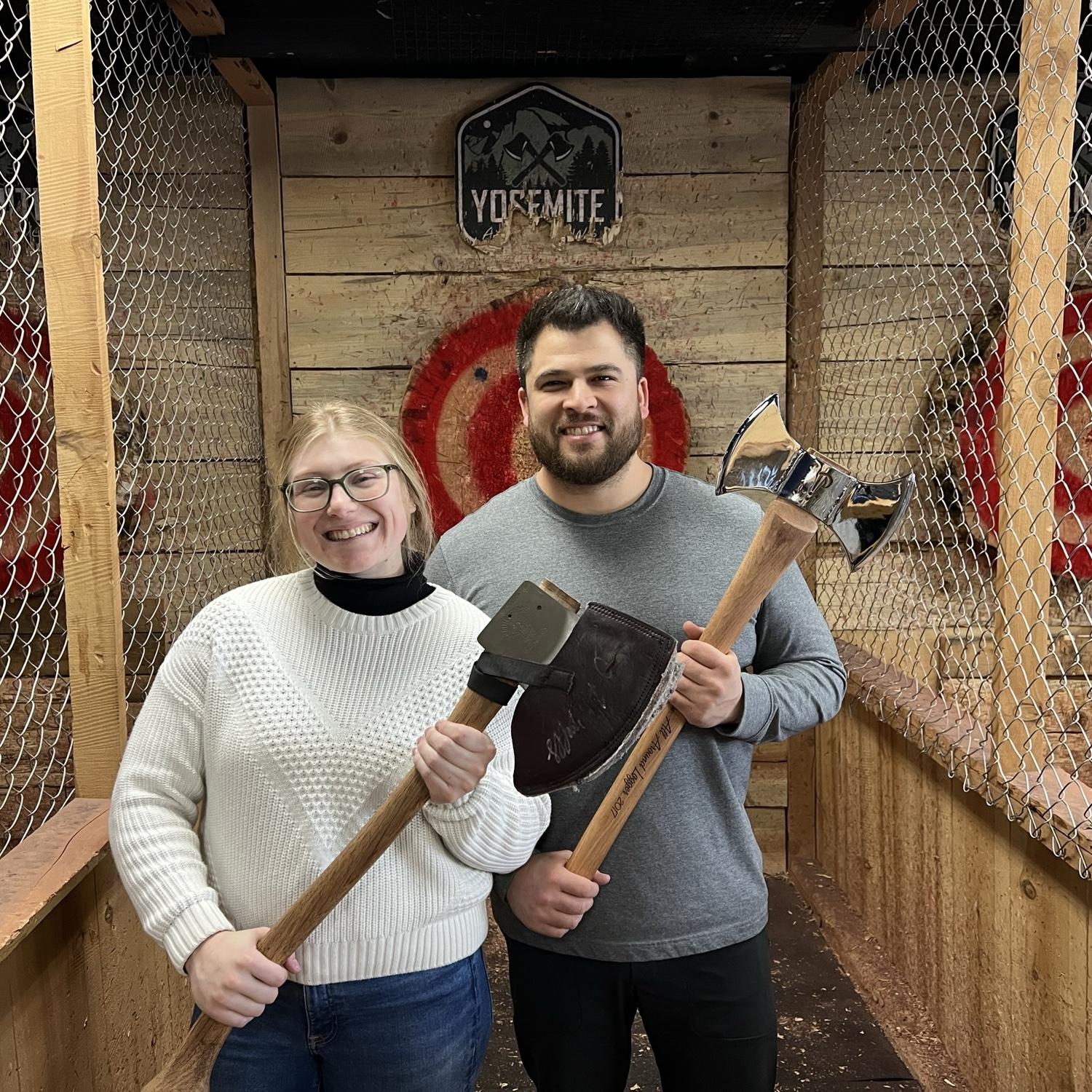 Axe throwing in Mammoth Lakes, CA.