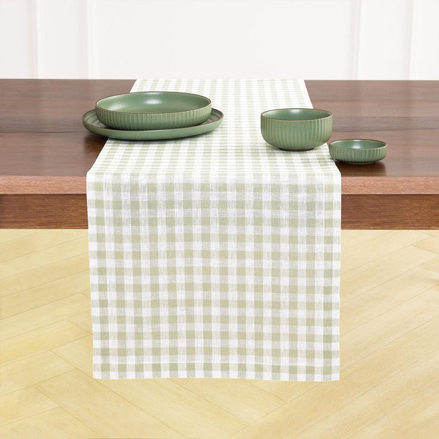 Solino Home Linen Gingham Check Sage Table Runner 14 x 144 Inches