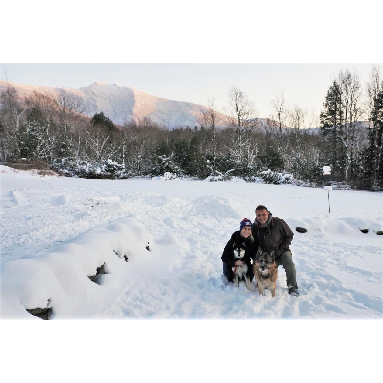 Our first time seeing our new view covered in snow! This is the pre-Loki days.