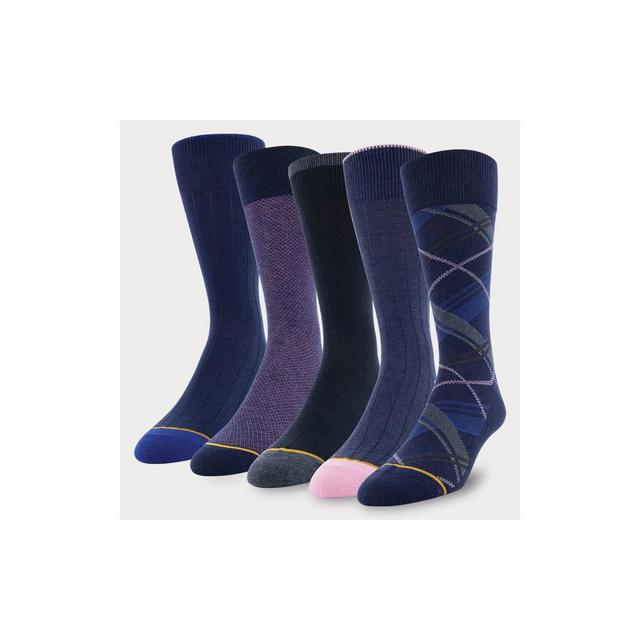 Signature Gold by GOLDTOE Men's Marcos Madras Plaid Crew Socks 5pk - Navy