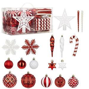 Briful 80ct Red & White Christmas Balls Ornament Set, Plastic Shatterproof Christmas Ornament Balls with Tree Topper Candy Canes Snowflakes for Xmas Tree Wreath Garland Decor