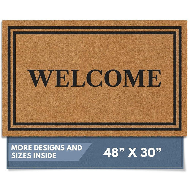 Barnyard Designs Natural Coco Coir Heavy Duty Backing Doormat - Large Cute Non-Slip Front Door Welcome Mat for Outside Entrance or Porch Entry, Brown (30x48, Welcome)