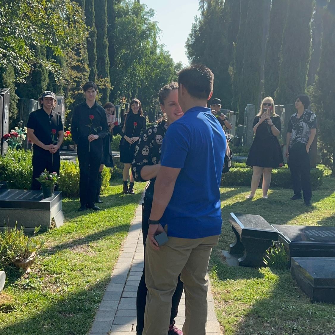 Right before the proposal…. The moment right before Richard spins me around to see my friends there to surprise me. You can see the ring box in his left hand…