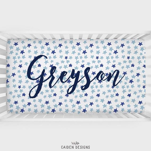 Blue Stars Personalized Crib Sheet
