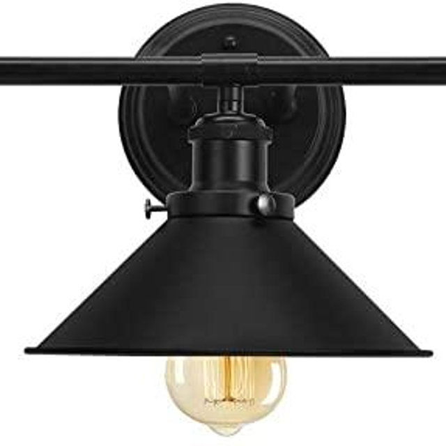 Bathroom Vanity Light Fixtures,Farmhouse Wall Sconce Industrial Kitchen Wall Lighting with Matte Black Cone Metal Shade (3 Light)