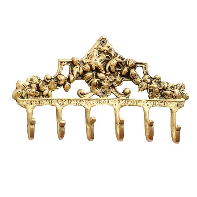 Stylentdecor Victorian Wall Hooks for Keys- Boho Key Holder for Wall Decor- Victorian Brass Coat Hooks- 6 Prong Decorative Key Hooks for Wall- Antique Key Hanger- Shabby Chic Towel Hooks- 1 Piece