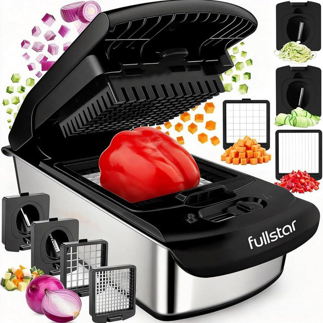 Fullstar The Original Pro Chopper - Vegetable Chopper and Spiralizer, Food Chopper with Container, Fruit Slicer, Kitchen Gadgets & Accessories, Home Essentials (4 in 1, Stainless Steel)
