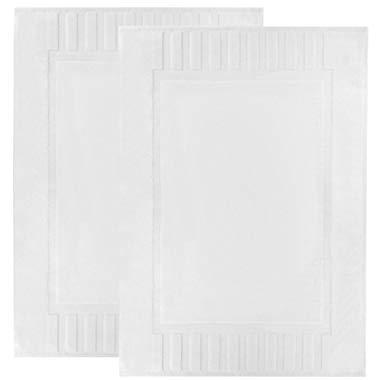 Luxury Bath Mat Floor Towel Set - Absorbent Cotton Hotel Spa Shower/Bathtub Mats [Not a Bathroom Rug] 22"x34" | White | 2 Pack