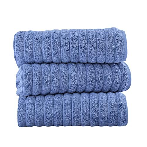 Classic Turkish Towels Luxury Bath Towel Set - Soft and Thick Oversized Ribbed Bathroom Towels Made with 100% Turkish Cotton (Blue, 40x65 Bath Sheets)