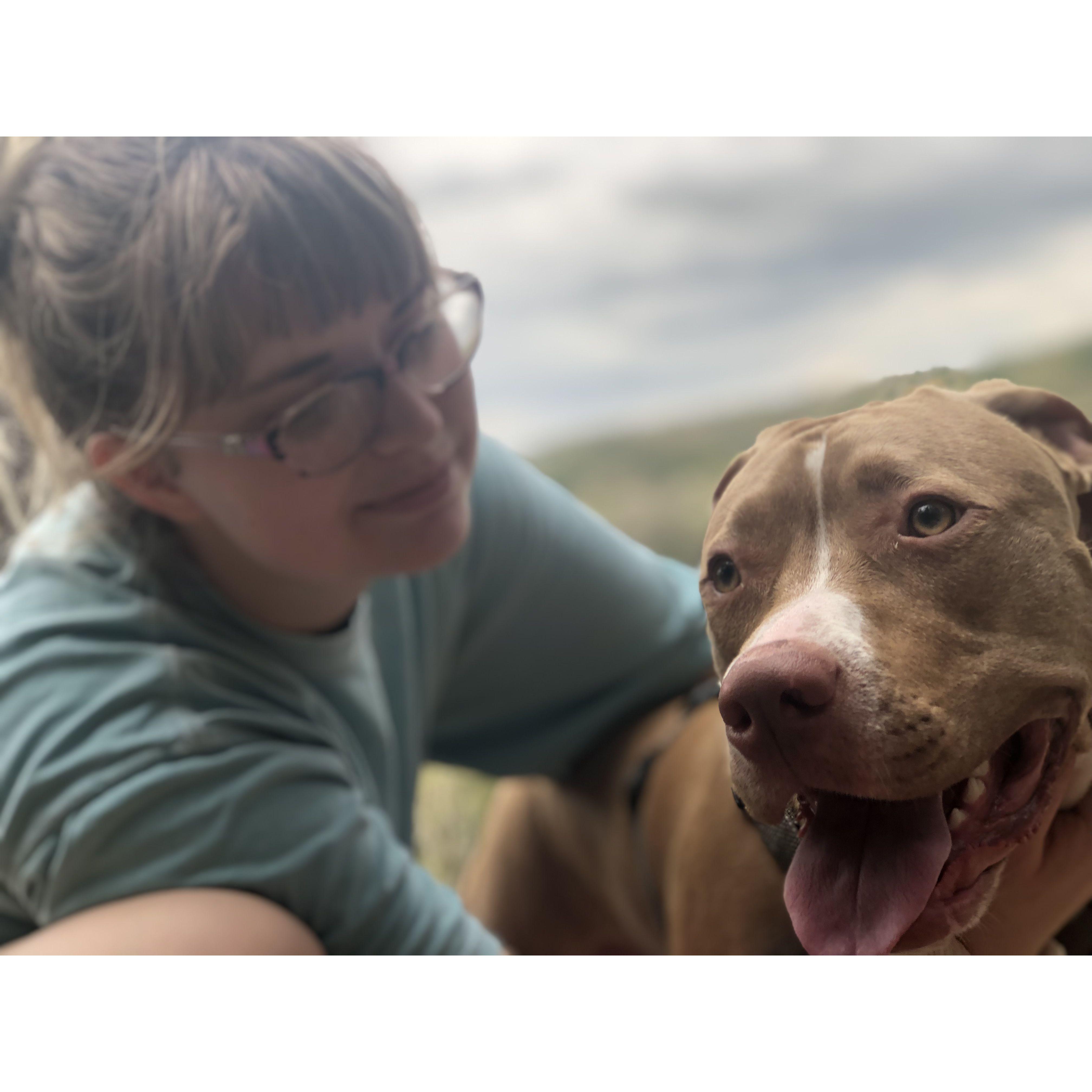 Darby and Thor at the top of the hill during our hike. (2019) Kane took us to the same trail he would hike with his Dad.