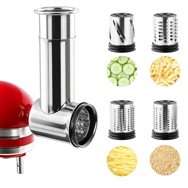 KITOART Stainless Steel Slicer Shredder Attachment for KitchenAid Stand Mixer, All-Metal Cheese Grater & Vegetable Cutter with 4 Blades, Dishwasher Safe
