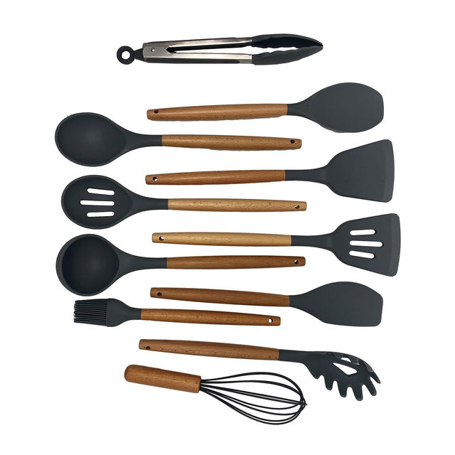 Maison Premium 19-Piece Coated Stainless Steel Cooking Utensils and Knife Block Set with Mini Cutting Board - Great In All Kitchens