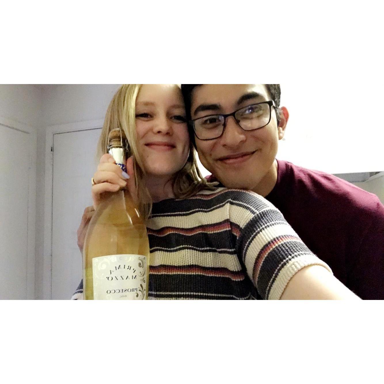 Sami surprised Steve with a bottle of champagne when he got home after his last final at Texas A&M. May 2019
