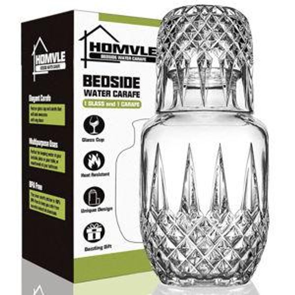 Bedside Carafe and Glass Set - Vintage Bedside Water Carafe with Glass Cup for Nightstand Storing Water, Juice and Other Wine on Desktop/Shelf (Diamond）