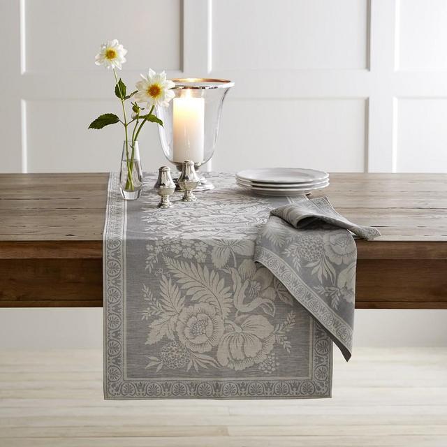 Vintage Floral Jacquard Runner, Grey