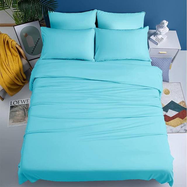 Shilucheng 6PC 100% Pure Egyptian Cotton Sheets Set,Queen Size Cooling Bed Sheets 600 Thread Long Staple Count ,Sateen Weave, Fits Mattress 16" Deep Pocket(Cotton Seafoam, Egyptian Cotton - Queen)