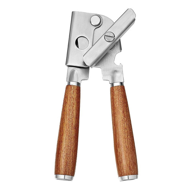 KULUNER Upgraded Efficient Manual Can Opener - Selected Solid Wood Handle, Sharp and Smooth Blade Edge, Portable Design, Easy-Open Large Knob, Versatile for Various Bottle Caps