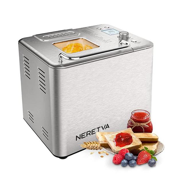 Neretva Bread Machine, 20-in-1 2LB Automatic Bread Maker with Nonstick Bread Pan, Gluten-Free Setting and Large LED Display, 3 Crust Colors & 2 Loaf Sizes for Home Use, 15H Reserve & 1H Keep Warm