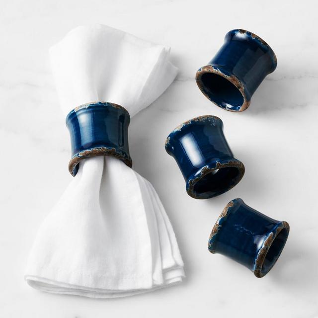 Rustic Ceramic Napkin Rings, Set of 4, Blue
