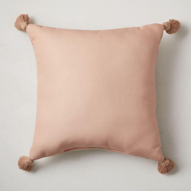 Outdoor Textured Solid Tassel Pillow, 20"x20", Bright Peach, Set of 2