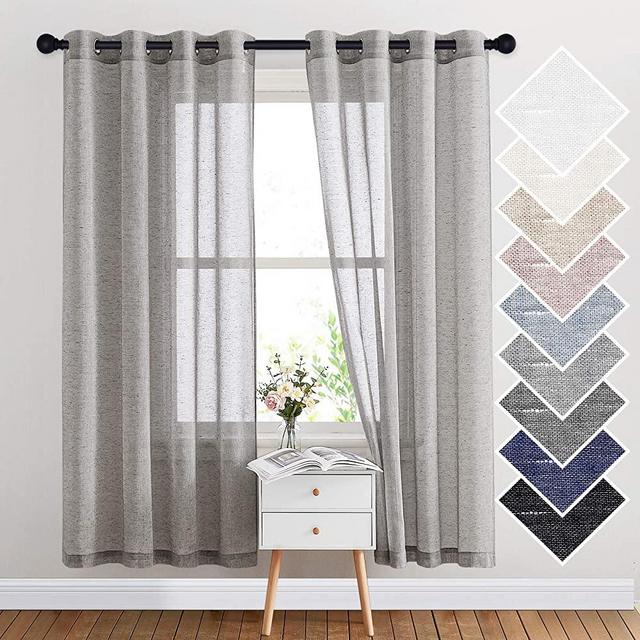 NICETOWN Sheer Curtains Open Linen Blend for Bedroom Windows, Grommet Natural Linen Flax Texture Privacy with Light Filter Vertical Drapes for Living Room, Charcoal Grey, W52 x L72, 2 Panels