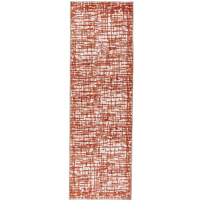 ReaLife Machine Washable Rug - Stain Resistant - Eco-Friendly, Non-Slip, Family & Pet Friendly - Made from Premium Recycled Fibers - Burk Modern Geometric Grid - Orange Ivory, 2'6" x 8'